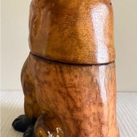 1960’s Danish Glazed Leather Sculpture & Ceramic Bulldog Dog Treat Cookie Jar - Picture 7 of 11
